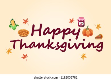 cute cartoon food with happy thanksgiving text