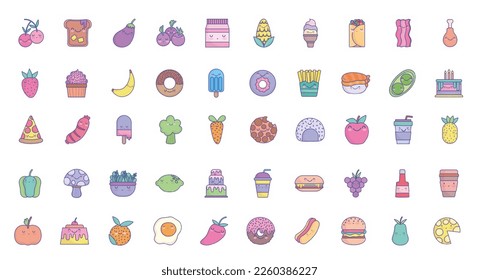 Cute cartoon food icon set Free Vector