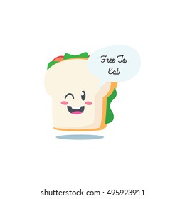 Cute cartoon food mascot. Bread character