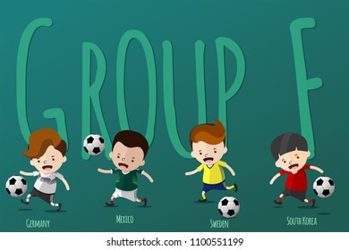 Cute Cartoon for Football World Cup 2018 Tournament in Russia - Jerseys Uniform Group F - Germany, Mexico, Sweden, South Korea