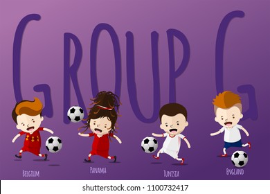 Cute Cartoon for Football World Cup 2018 Tournament in Russia - Jerseys Uniform Group G - Belgium, Panama, Tunisia, England