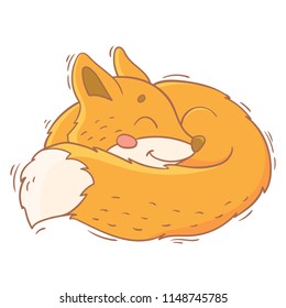 Cute cartoon forest animal. Hand drawing  sleeping fox. Perfect for print and card making. 