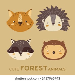 Cute Cartoon Forest  Animal Head Vector Illustration. Good for Doodles and Other Graphic Assets
