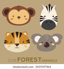 Cute Cartoon Forest Animal Head Vector Illustration. Good for Doodles and Other Graphic Assets