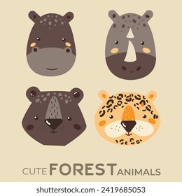 Cute Cartoon Forest Animal Head Vector Illustration. Good for Doodles and Other Graphic Assets