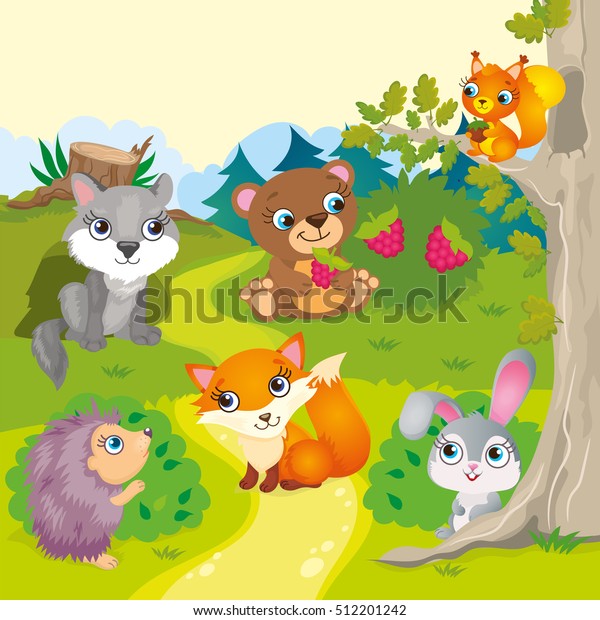 Cute Cartoon Forest Animals Stock Vector (Royalty Free) 512201242