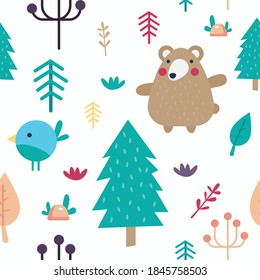 cute cartoon forest seamless pattern