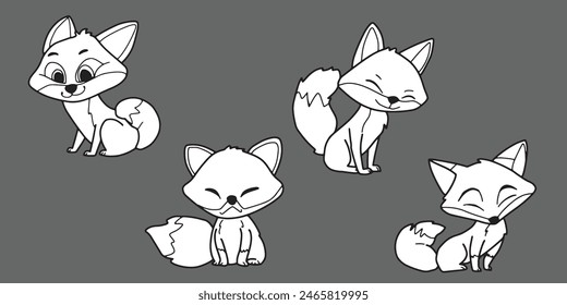 Cute cartoon fox animal coloring book. Hand drawn. Vector illustration.