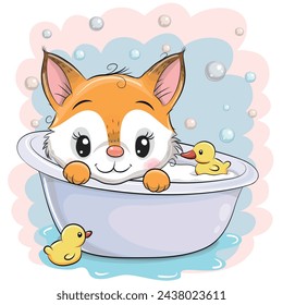 Cute cartoon Fox in the bathroom