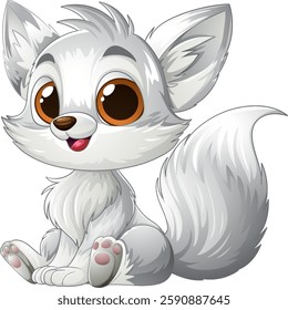 Cute cartoon fox with big eyes and fluffy tail