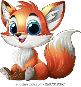 Cute cartoon fox with big eyes and fluffy tail
