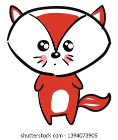 A cute cartoon of a fox with big head and a long red tail vector color drawing or illustration