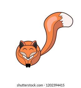 Cute cartoon fox with big tail in simple flat style on white background. Isolated vector illustration