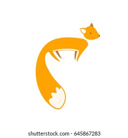 Cute cartoon fox with big tail  in flat style. Isolated vector illustration.