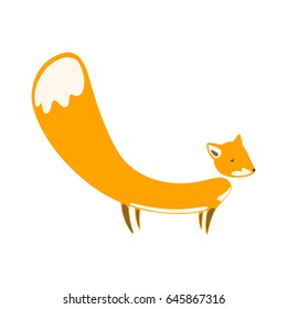 Cute cartoon fox with big tail in flat style. Isolated vector illustration.