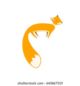 Cute cartoon fox with big tail in flat style. Isolated vector illustration.