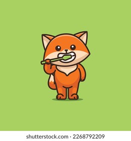 Cute cartoon fox brushing his teeth animal vector illustration animal healthy icon