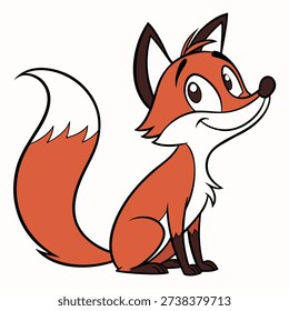 Cute cartoon fox character sitting in side view. Friendly woodland animal vector illustration isolated on white background, perfect for kids designs, education, stickers, mascots, nursery art .