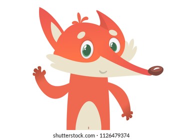  Cute cartoon fox character waving or presenting. Flat design. Vector illustration