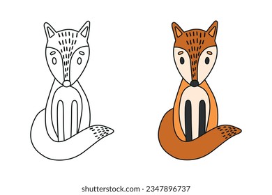 Cute cartoon fox coloring book for children.