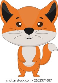 Cute cartoon fox cub. Little fox on white background. Vector illustration.