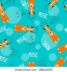 cute cartoon fox enjoys the music in the headphones. Simple graphical seamless pattern background in trendy flat style for use in design