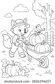 Cute cartoon fox farmer