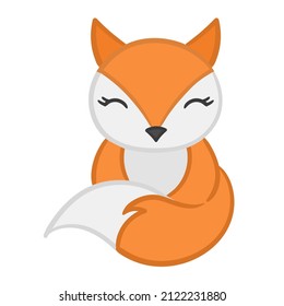 Cute Cartoon Fox isolated on a white background vector illustration.