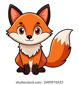 Cute cartoon fox isolated on white background. Side view. Vector illustration.