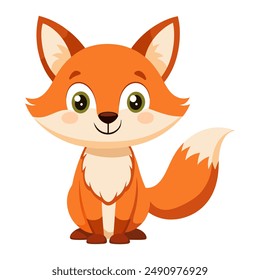 Cute cartoon fox isolated on white background. Side view. Vector illustration.