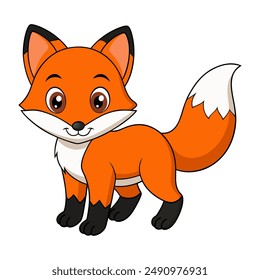 Cute cartoon fox isolated on white background. Side view. Vector illustration.
