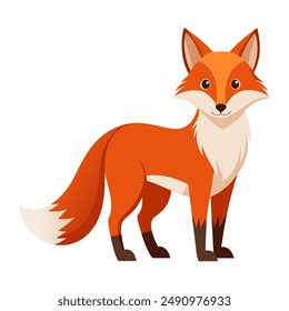 Cute cartoon fox isolated on white background. Side view. Vector illustration.