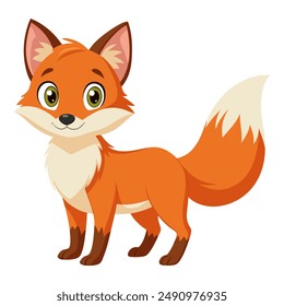 Cute cartoon fox isolated on white background. Side view. Vector illustration.