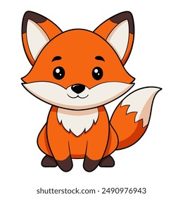 Cute cartoon fox isolated on white background. Side view. Vector illustration.