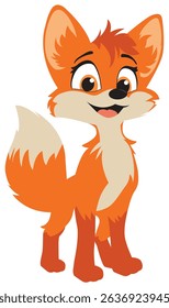 Cute cartoon fox isolated on white background, color, vector illustration
