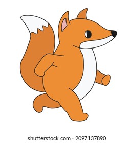 Cute cartoon fox jogging. A funny orange fox taking exercise and trying to lose weight. Vector clip art illustration in 2D. Hand-drawn simple style.