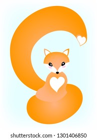 Cute cartoon fox in kawaii style vector illustration. Childish avatar picture. Sitting kawaii fox with orange fur, long tail and cute face with pink cheeks. Cartoon forest animal isolated illustration