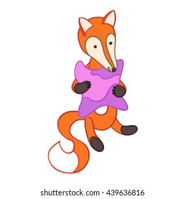 Cute cartoon fox with pillow isolated on white background. Vector illustration. EPS 10