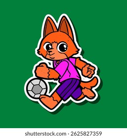 Cute Cartoon Fox Playing Soccer