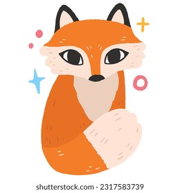 Cute cartoon fox and pumpkin Halloween doodle element.