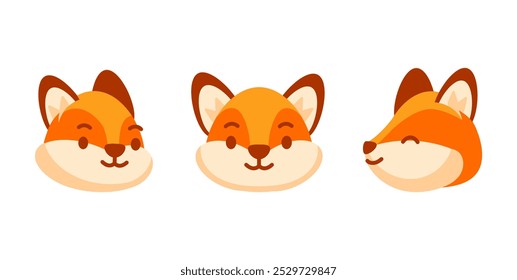 Cute cartoon fox showing different facial expressions