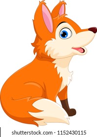 Cute cartoon fox sitting and smile