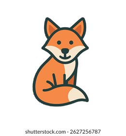 Cute cartoon fox sitting and smiling in simple vector style.