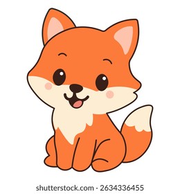 Cute Cartoon Fox Sitting – Vector Illustration
