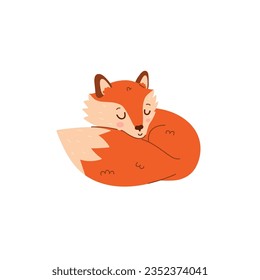 Cute cartoon fox sleeping isolate on white background. Vector graphics.