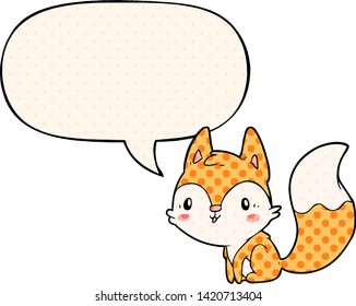 cute cartoon fox with speech bubble in comic book style