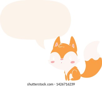 cute cartoon fox with speech bubble in retro style