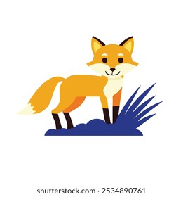 A cute cartoon fox standing on grass, showcasing a playful and friendly design.