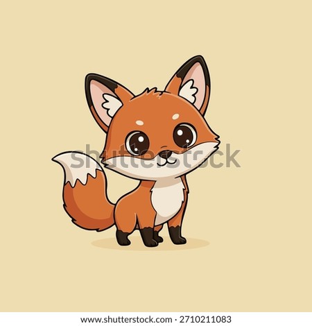 Cute cartoon fox standing with a sweet, friendly expression. Adorable woodland animal illustration perfect for kids books, posters, stickers, nursery decor, and educational materials.