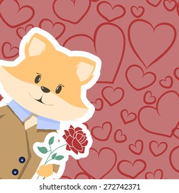 Cute cartoon fox. Vector holiday party template. can be used for valentine's day greeting cards, wedding invitations or birthday cards. romantic card template